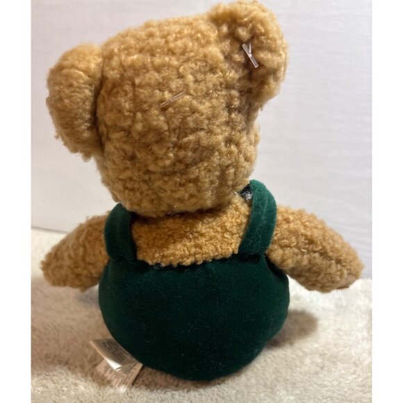 Vintage Hallmark Kiss Kiss Mistletoe Bear Green Overals Magnetic Nose 9" - Picture 4 of 6
